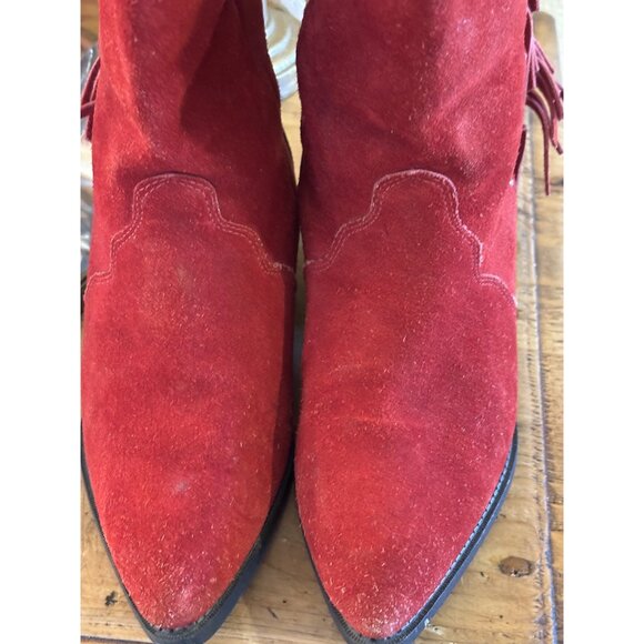 Arizona Jean Company Red Suede Leather Western Cowboy Pointed Toe Boots 7M - Picture 11 of 14